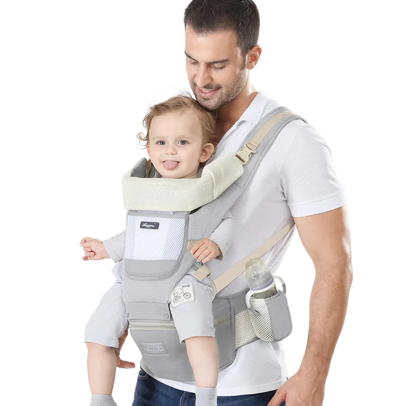 Ergonomic baby carrier with hip seat