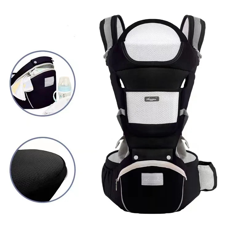 Ergonomic baby carrier with hip seat