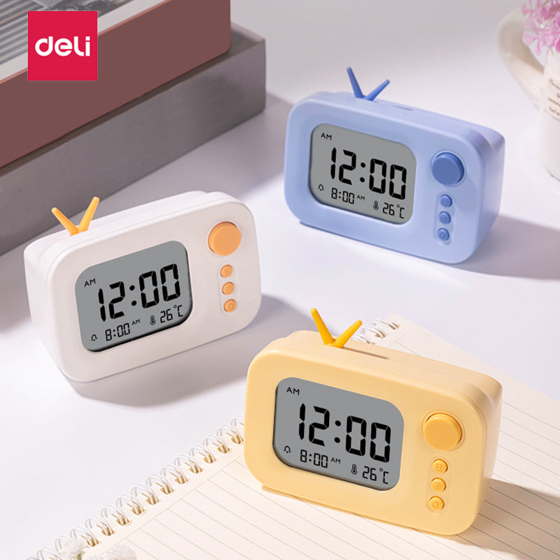 Deli LE104 alarm clock for students: new, cute, simple, children's, home, intelligent, multifunctional electronic alarm clock