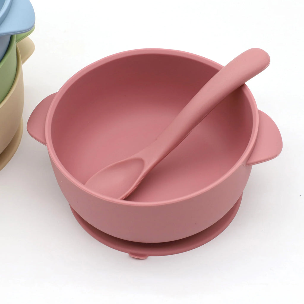 Bol Silicone Bébé 3 Pièces avec Couvercle & Ventouse — Set Repas Complet