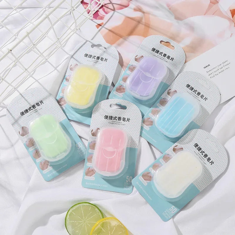 Savon Papier Jetable 50 Pièces — Boîte Pocket pour Voyage & Camping