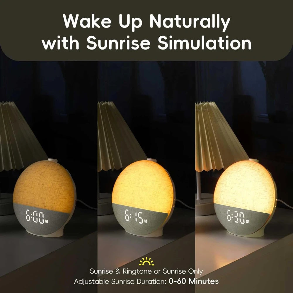Réveil Lumineux Simulation Lever de Soleil — Bruit Blanc, Bluetooth & Veilleuse
