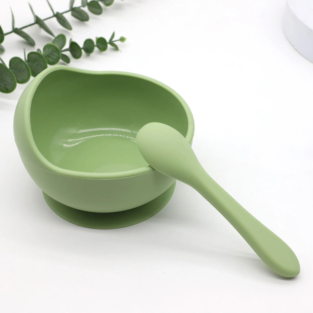 Bol Alimentation Bébé Silicone avec Ventouse & Cuillère — Début de Diversification
