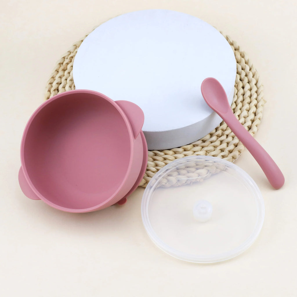 Bol Silicone Bébé 3 Pièces avec Couvercle & Ventouse — Set Repas Complet