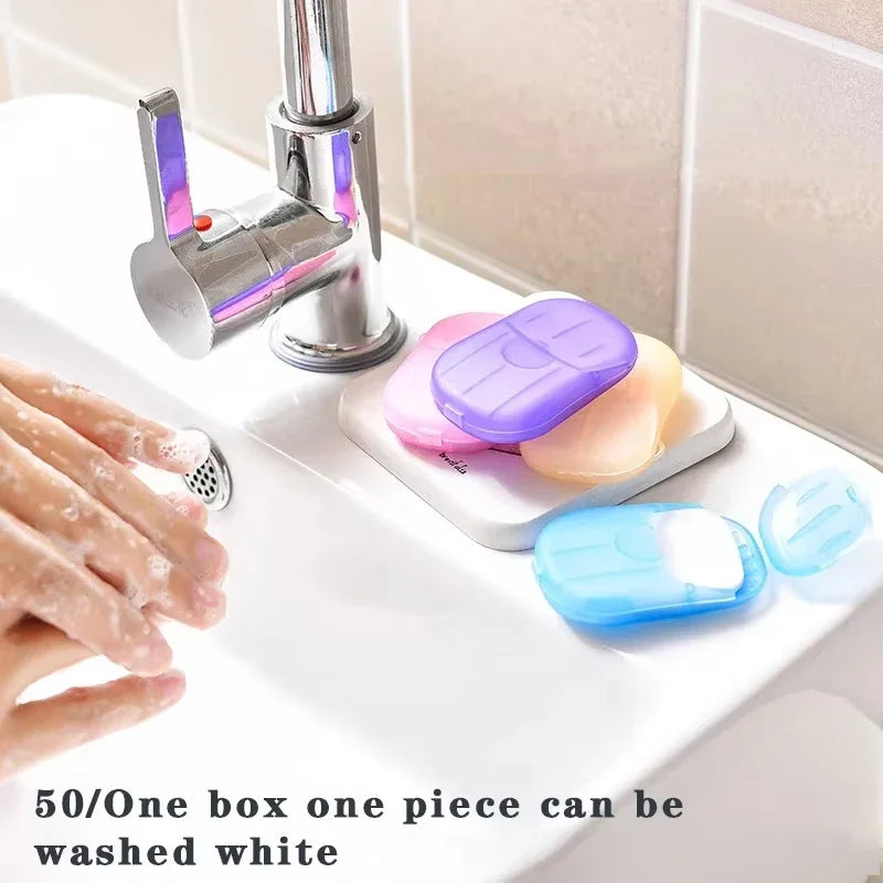 Savon Papier Jetable 50 Pièces — Boîte Pocket pour Voyage & Camping