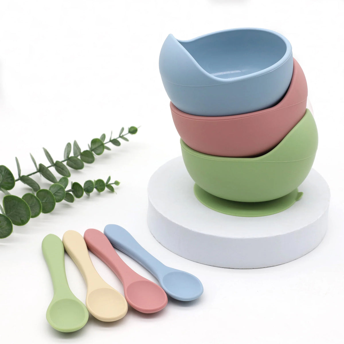 Bol Alimentation Bébé Silicone avec Ventouse & Cuillère — Début de Diversification