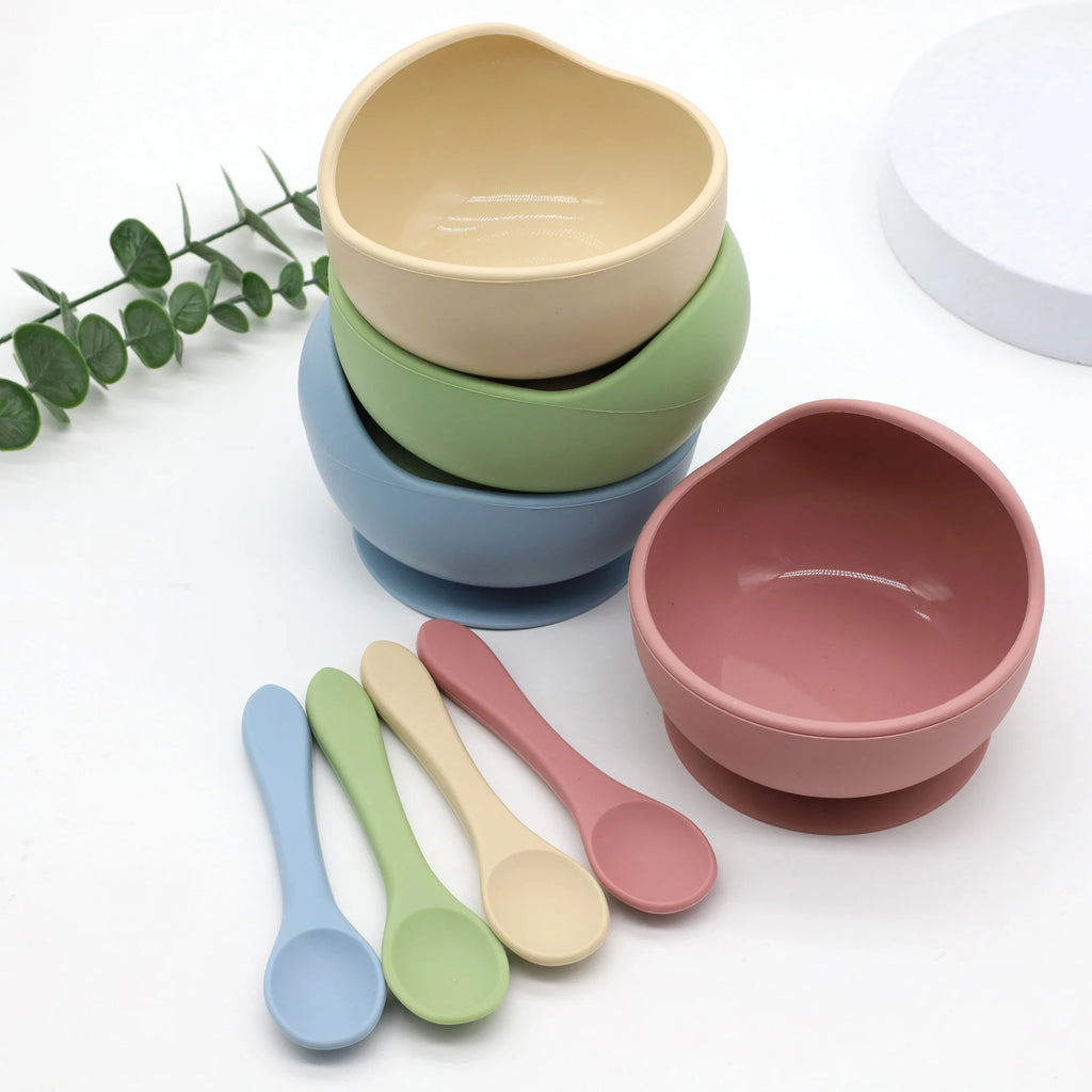 Bol Alimentation Bébé Silicone avec Ventouse & Cuillère — Début de Diversification