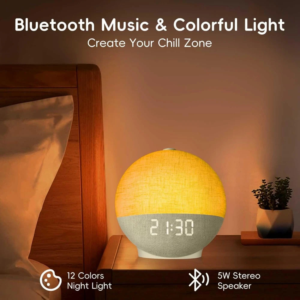 Réveil Lumineux Simulation Lever de Soleil — Bruit Blanc, Bluetooth & Veilleuse
