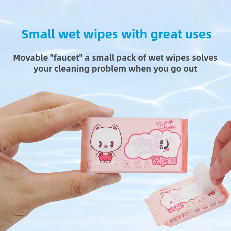 Lingettes Mini Portables 64 Pièces — Mains & Bouche pour Enfants & Bébé