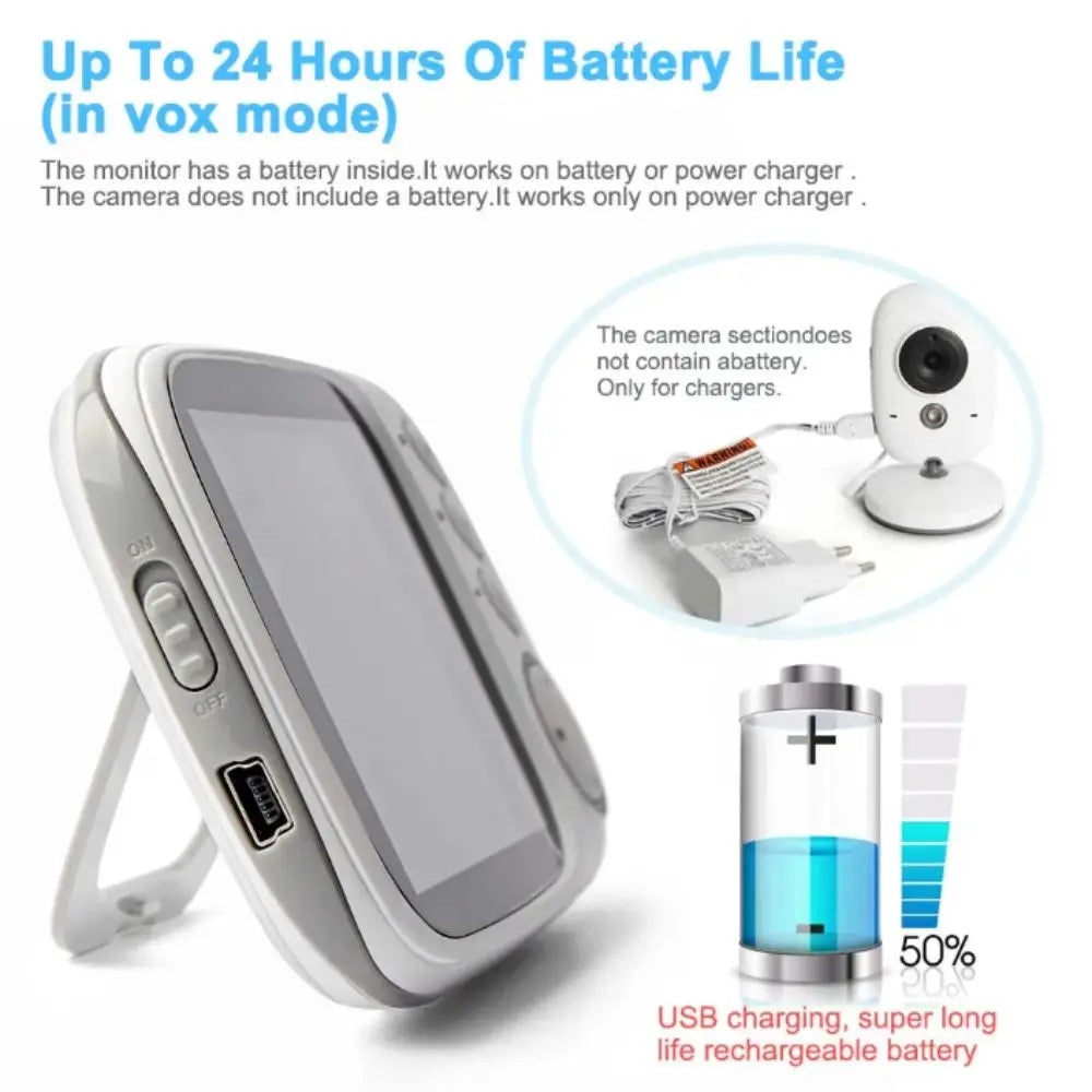 3.5-inch LCD ABM600 Baby Monitor Wireless Real-time Video Baby Monitor 2-Way Audio Upgraded Camera