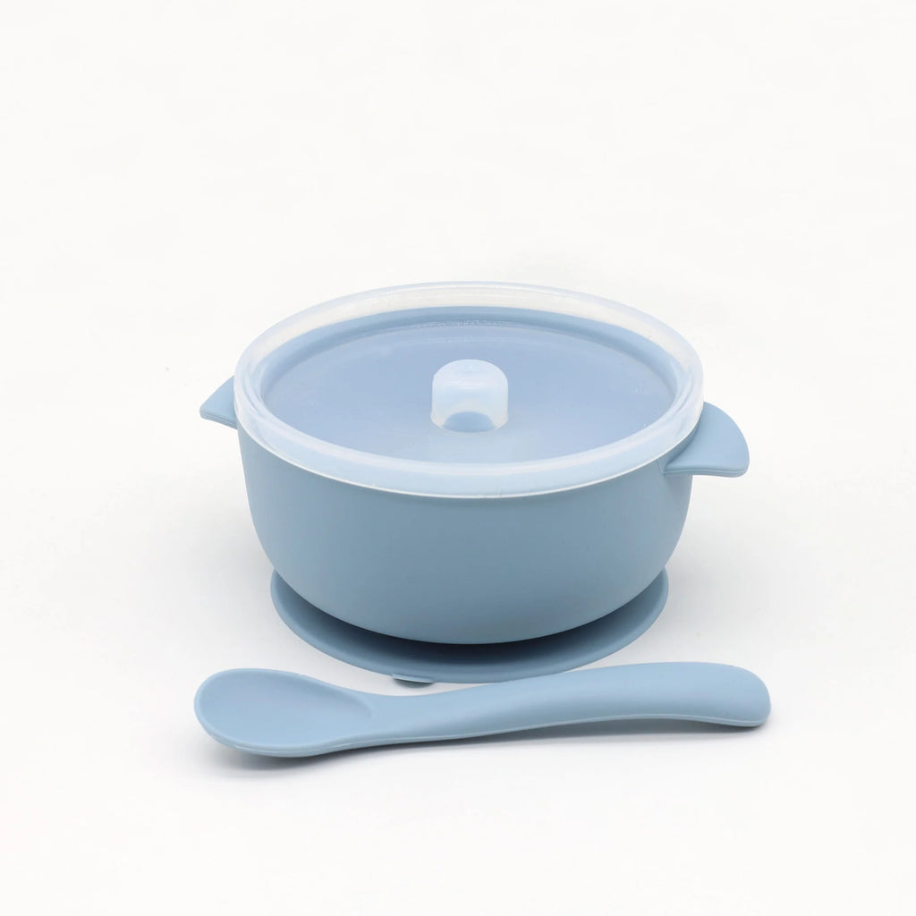 Bol Silicone Bébé 3 Pièces avec Couvercle & Ventouse — Set Repas Complet