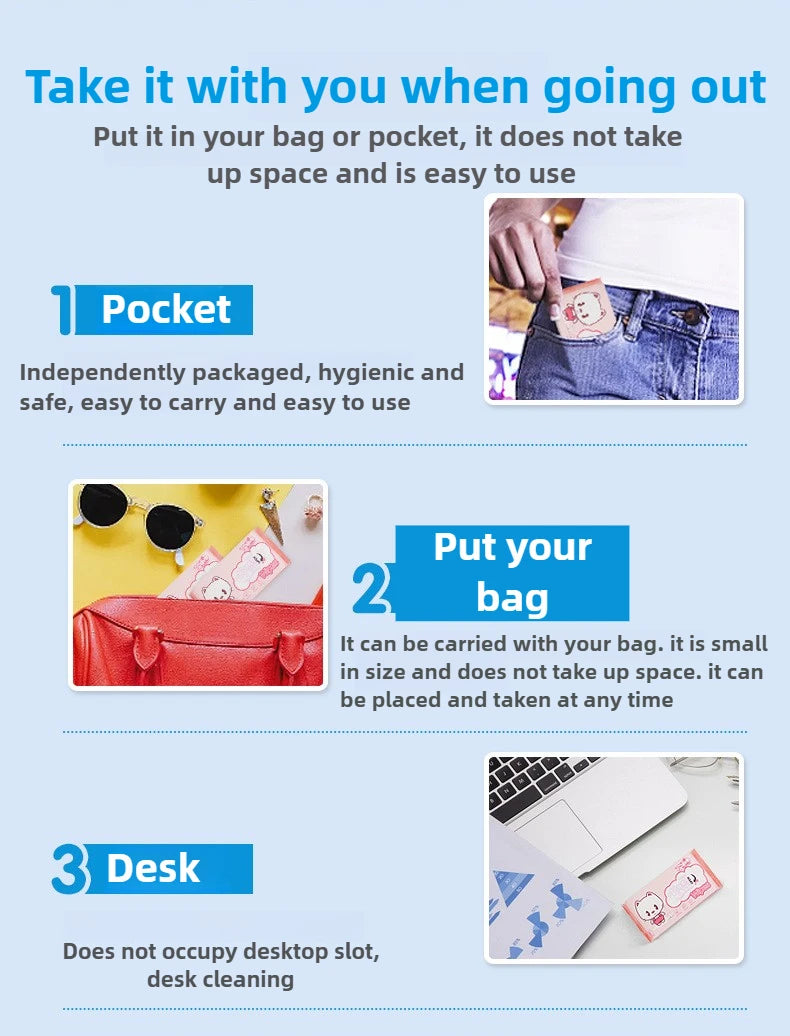 Lingettes Mini Portables 64 Pièces — Mains & Bouche pour Enfants & Bébé
