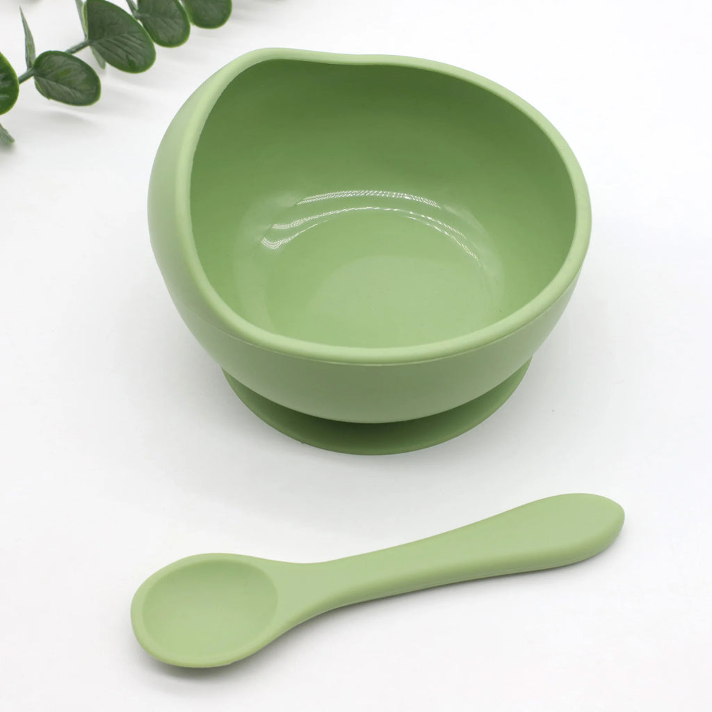 Bol Alimentation Bébé Silicone avec Ventouse & Cuillère — Début de Diversification