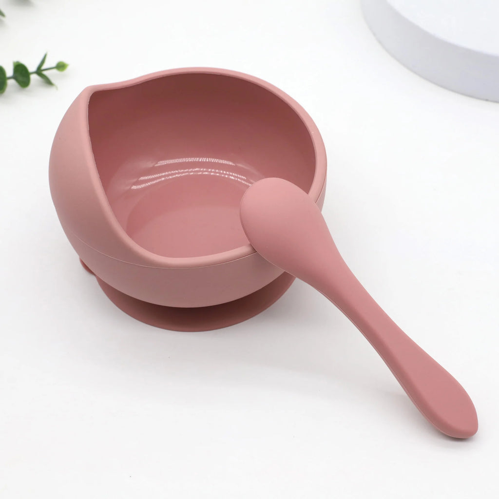 Bol Alimentation Bébé Silicone avec Ventouse & Cuillère — Début de Diversification