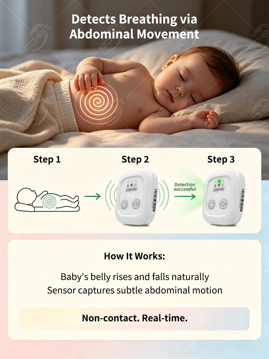 Moniteur de Respiration Bébé — Capteur Abdominal avec Alarme Vibration & Son