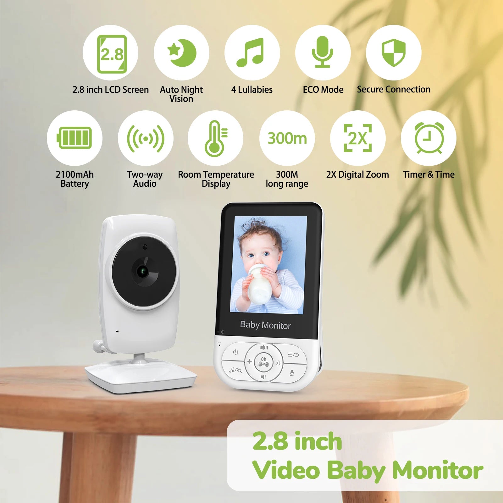 2.8-inch Wireless Intercom Baby Camera with Temperature Display Baby Monitor Babysitter