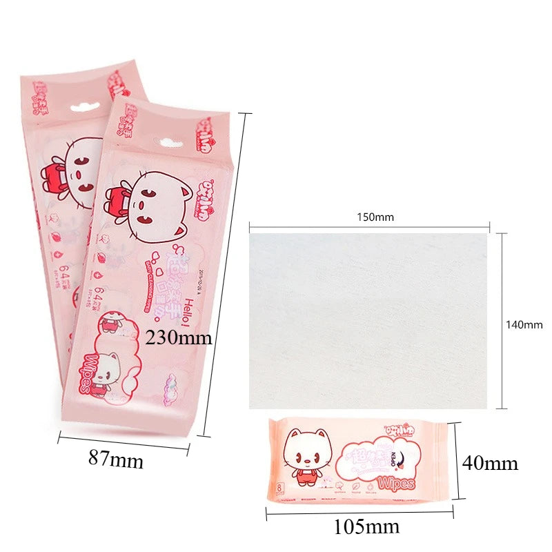 Lingettes Mini Portables 64 Pièces — Mains & Bouche pour Enfants & Bébé