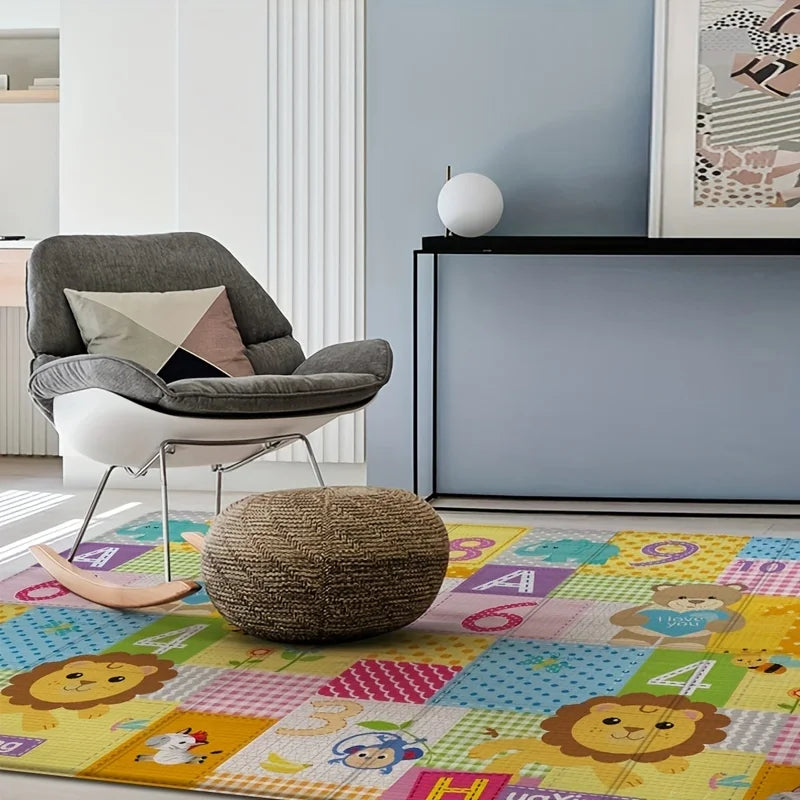 Baby Play Mat Double Sided Foldable Cartoon Pattern Crawling Mat Waterproof Non Slip Indoor Educational Activity Foam Flooring