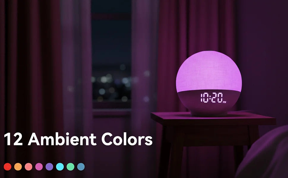 Réveil Lumineux Simulation Lever de Soleil — Bruit Blanc, Bluetooth & Veilleuse