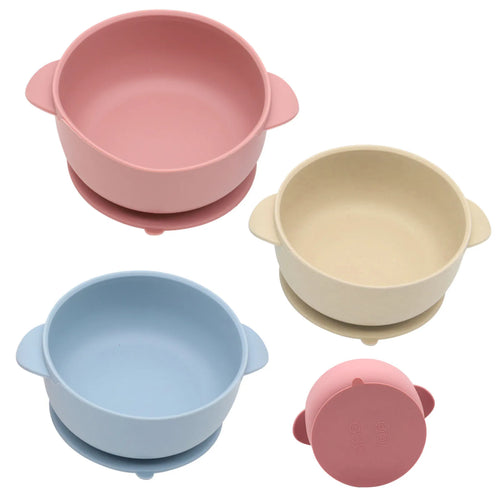 Bol Silicone Bébé 3 Pièces avec Couvercle & Ventouse — Set Repas Complet