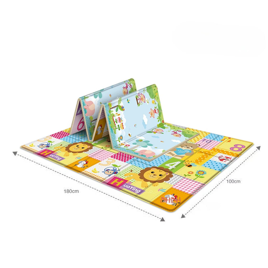 Baby Play Mat Double Sided Foldable Cartoon Pattern Crawling Mat Waterproof Non Slip Indoor Educational Activity Foam Flooring
