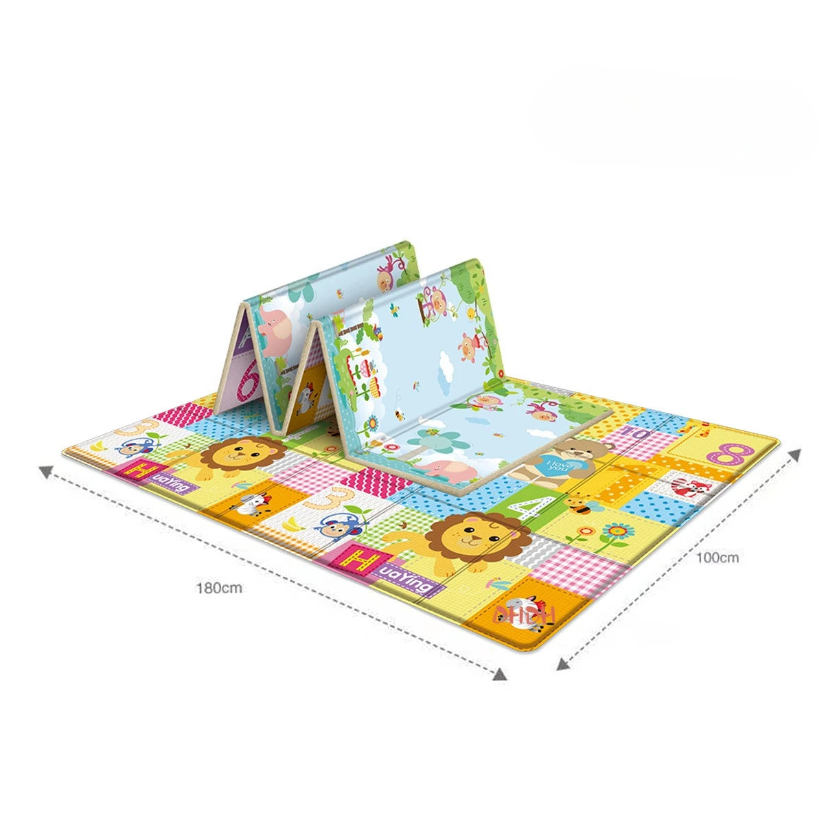 Baby Play Mat Double Sided Foldable Cartoon Pattern Crawling Mat Waterproof Non Slip Indoor Educational Activity Foam Flooring