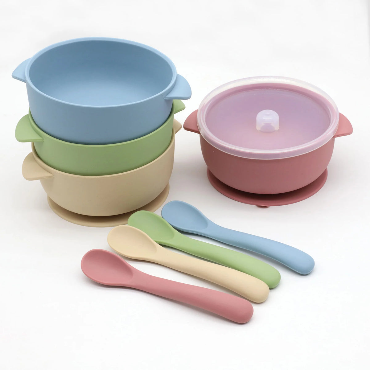 Bol Silicone Bébé 3 Pièces avec Couvercle & Ventouse — Set Repas Complet