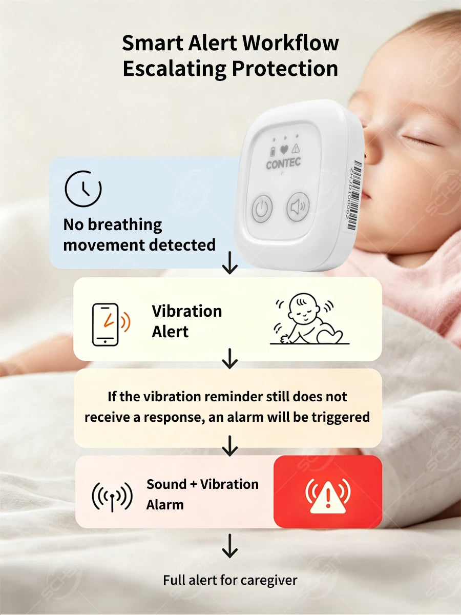 Moniteur de Respiration Bébé — Capteur Abdominal avec Alarme Vibration & Son