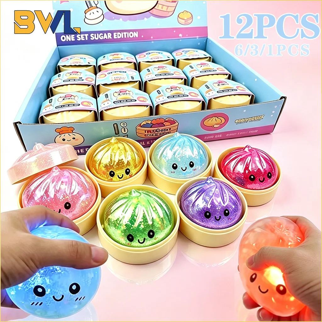2026 Glitter Glow Dumpling Squishy Stress Balls Colorful Fidget Sensory Toy Stress Relief Stretchy Desk Toy for Kids Adults