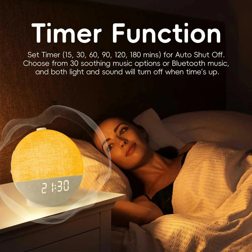 Réveil Lumineux Simulation Lever de Soleil — Bruit Blanc, Bluetooth & Veilleuse