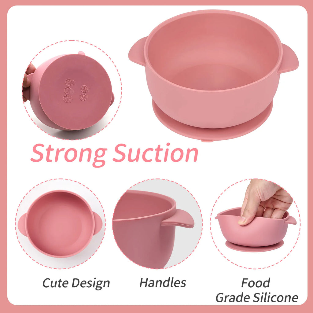 Bol Silicone Bébé 3 Pièces avec Couvercle & Ventouse — Set Repas Complet