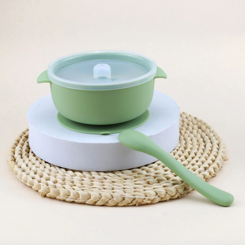 Bol Silicone Bébé 3 Pièces avec Couvercle & Ventouse — Set Repas Complet