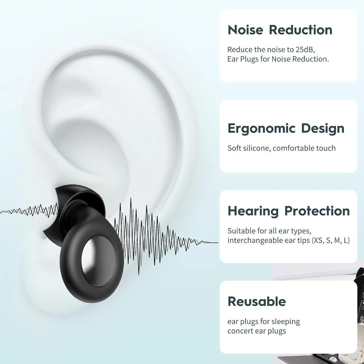Bouchons d'Oreilles Anti-Bruit 25dB — Silicone Doux Réutilisables