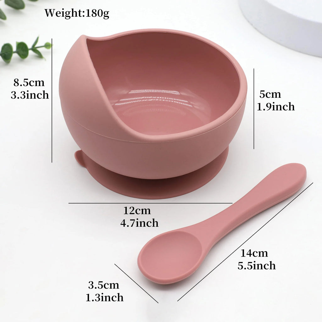 Bol Alimentation Bébé Silicone avec Ventouse & Cuillère — Début de Diversification