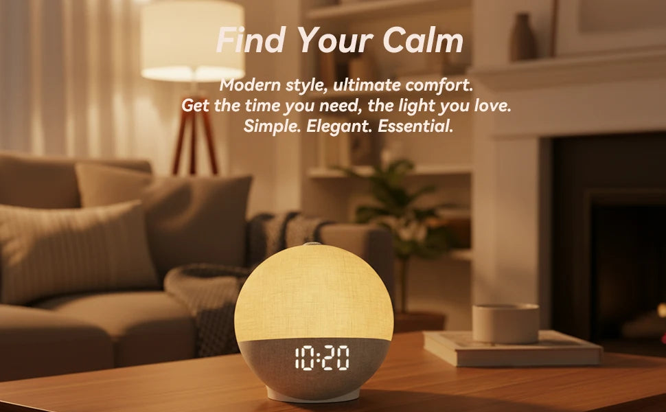 Réveil Lumineux Simulation Lever de Soleil — Bruit Blanc, Bluetooth & Veilleuse
