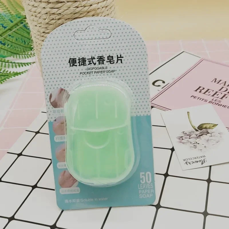 Savon Papier Jetable 50 Pièces — Boîte Pocket pour Voyage & Camping