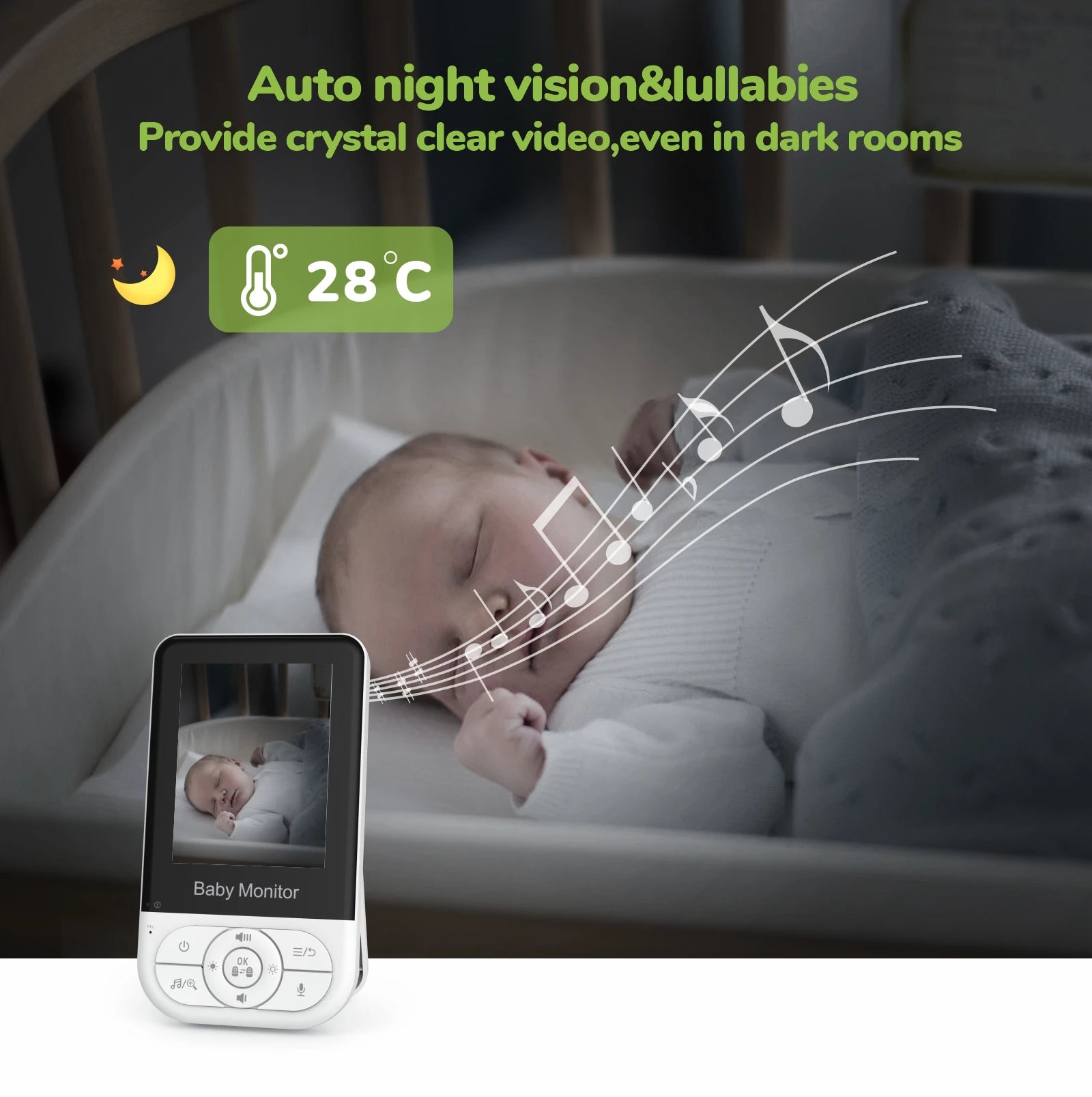 2.8-inch Wireless Intercom Baby Camera with Temperature Display Baby Monitor Babysitter