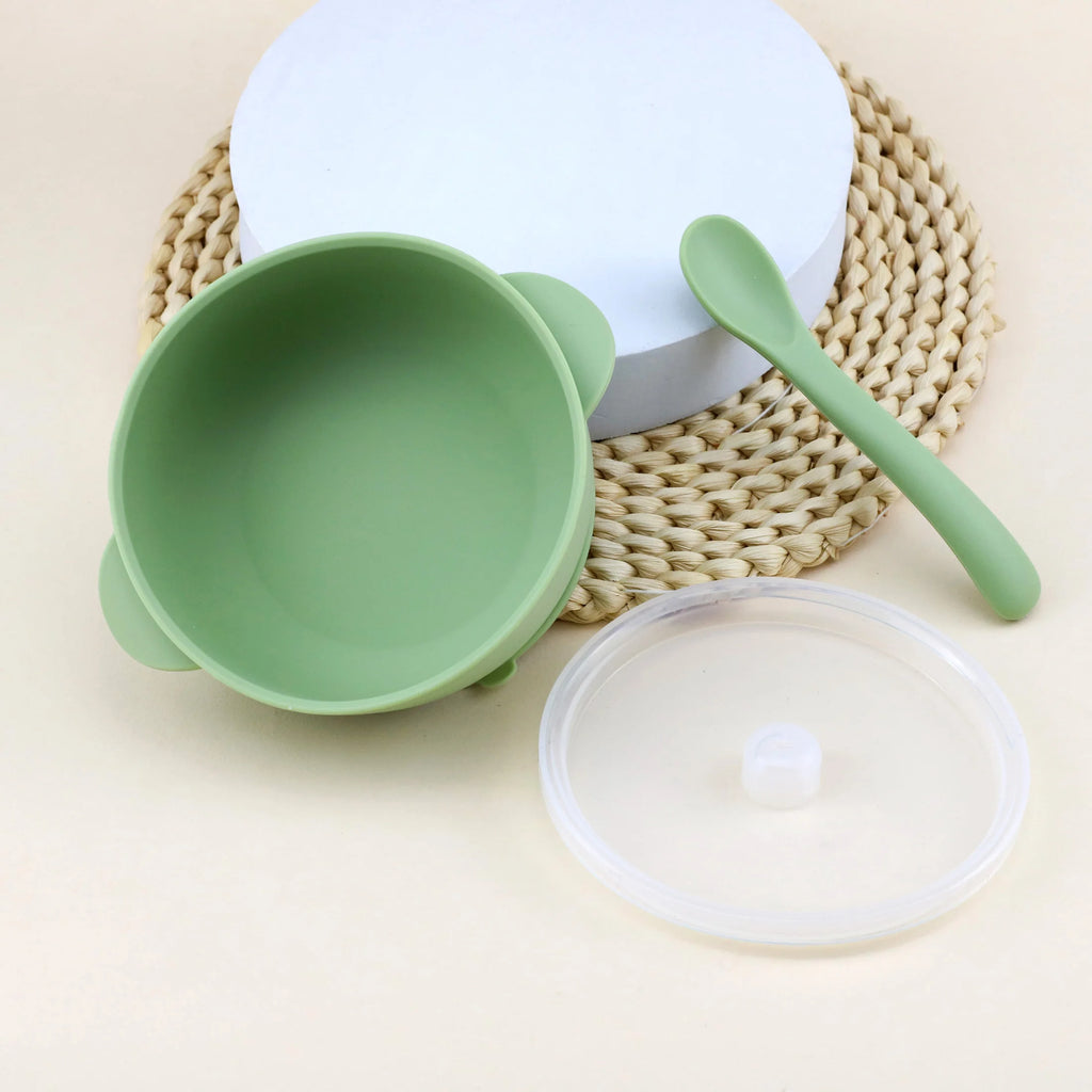 Bol Silicone Bébé 3 Pièces avec Couvercle & Ventouse — Set Repas Complet