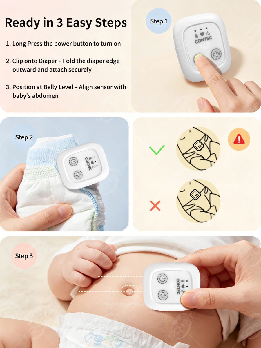 Moniteur de Respiration Bébé — Capteur Abdominal avec Alarme Vibration & Son
